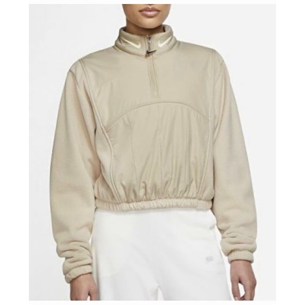 Nike Women's Beige Cropped 1/4 Zip Fleece Pullover Jacket Size M